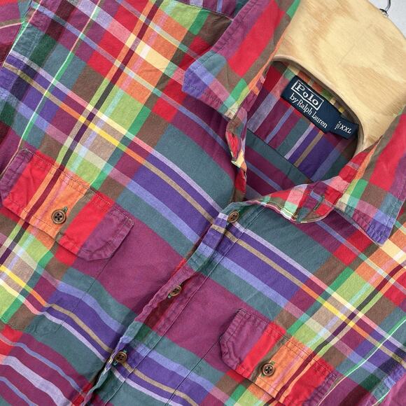 Polo Ralph Lauren Other - Polo Ralph Lauren Button Up XXL Vibrant Multicolor Plaid Light Short Sleeve